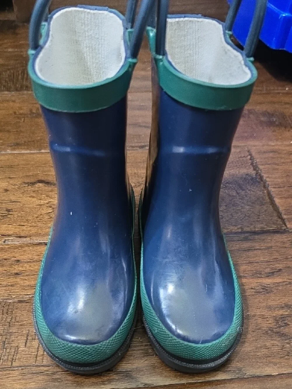Western Chief Navy and Green Kids Rain Boots with Pull Handles